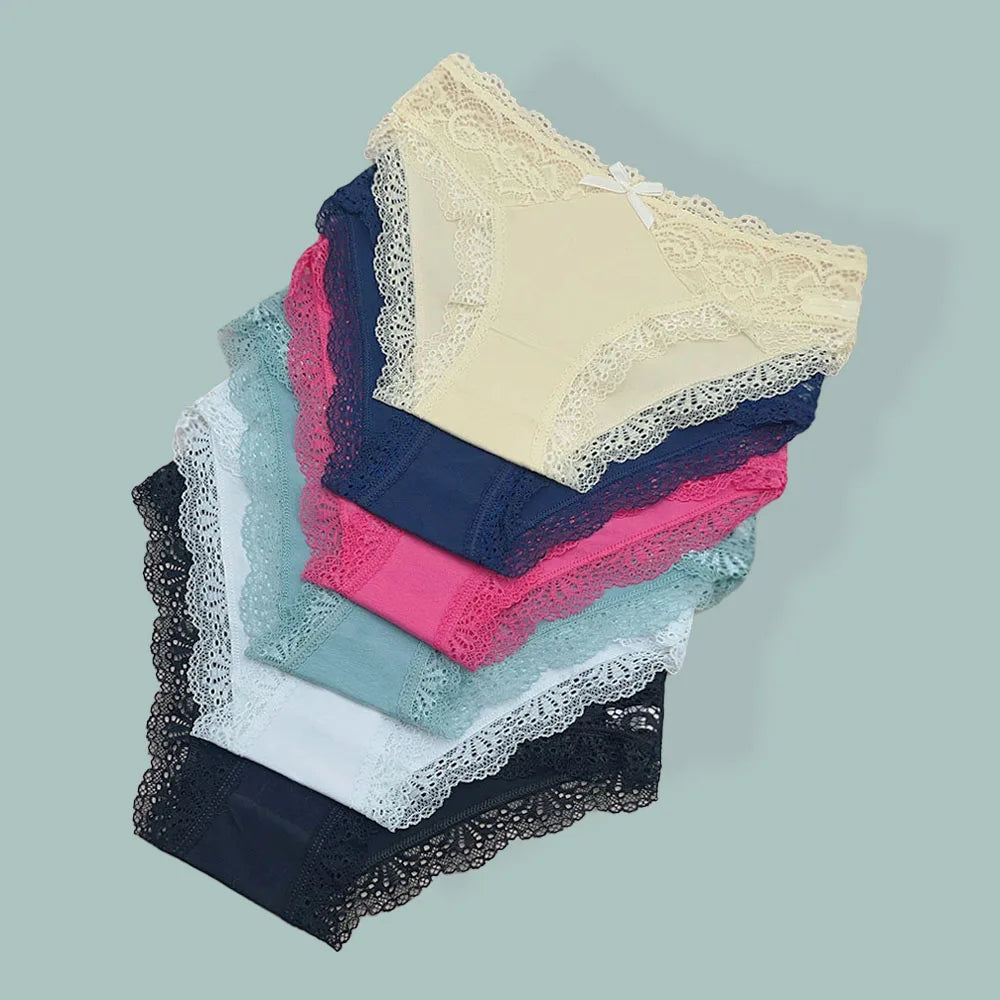 Moonflame 5 Pcs Female Underwear Girls Low Rise Cotton Briefs Sexy Lace Adult Women's Sexy Panties