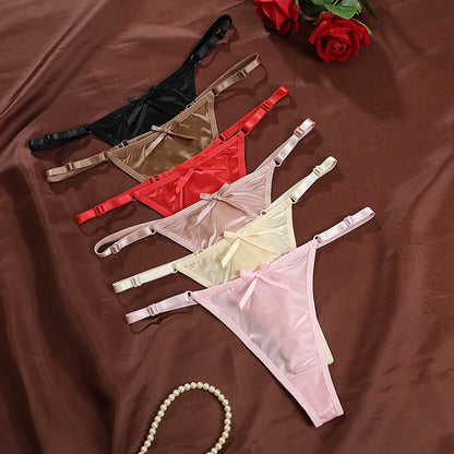 Sexy Satin Adjustable Girls G-Strings Pants Comfort Low Rise Bow Briefs Underwear Seamless Thong for Women Женские Трусы