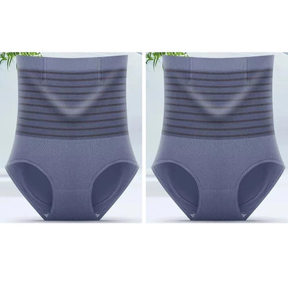 2pcs Women No Trace High Waist Shaping Briefs Body Shaper Slimming Underwear Butt Lifter Control Panties Stripe Shapewear Pants