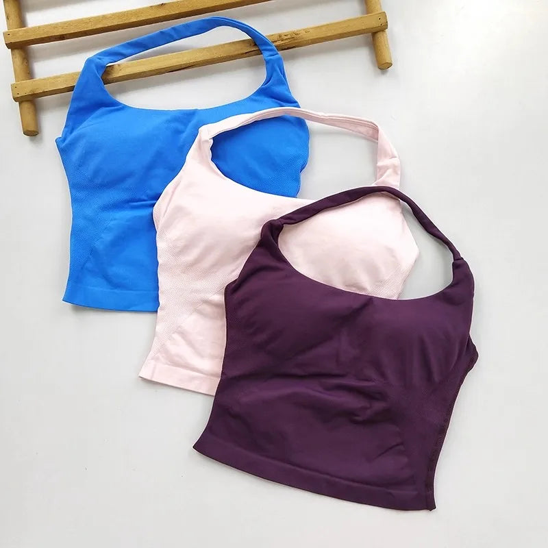 Women's Backless Hanging Necks Fitness Bra Workout Tops Yoga Crop Sports Vest Sexy Gym Fitness Tank Top for Athletic Women