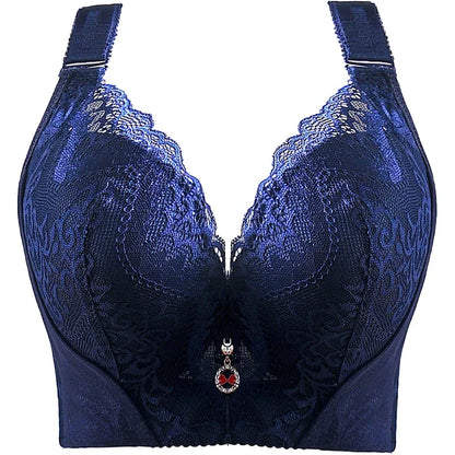 Plus Size Push Up Bra Sexy Lace Underwire - Full Coverage Lingerie for Curvy Women, Wide Side Wings & Thin Cup Support Big Bust