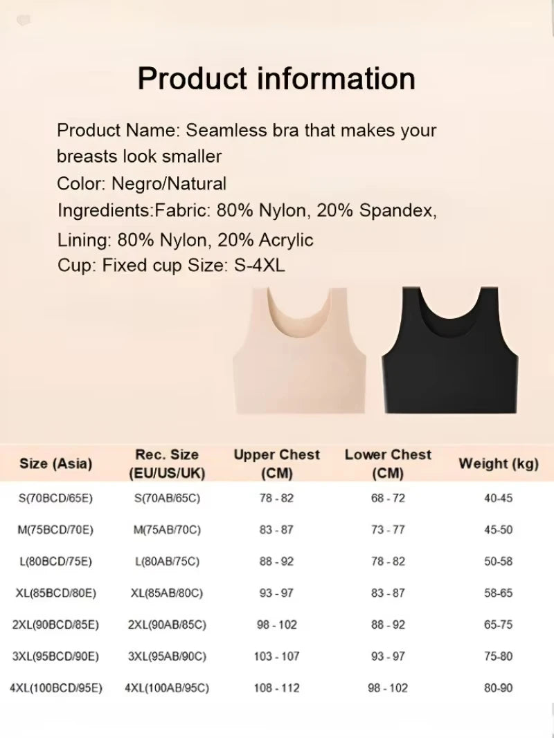 Women's Large Breasts Underwear Wide Shoulder Invisible Corset Antibump Thin Underwear Full Cup Vest Traceless Bra with Bra Pads