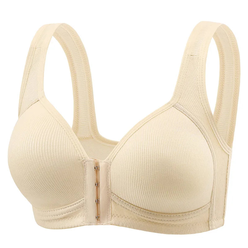 Women's Bra Pure Cotton Front Button Bra Anti Sagging No Steel Ring Comfortable Fabric Middle-aged Elderly Mothers' Underwear