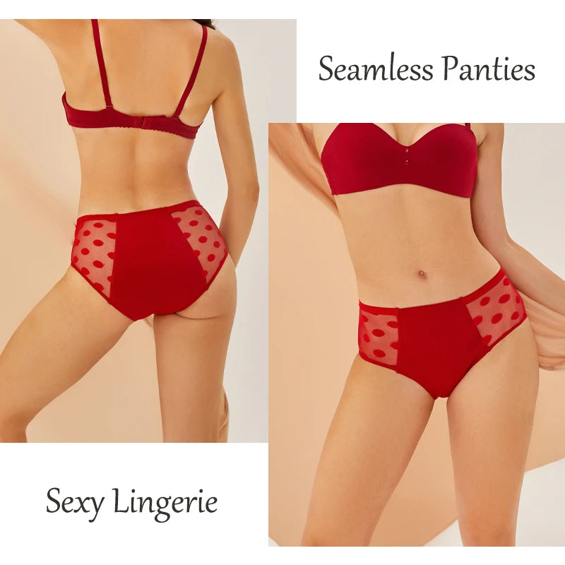 4Pcs/Set Absorption Leakproof Menstrual Period Briefs Seamless Lace Polka Dot Breathable Physiological Underwear Female Lingerie