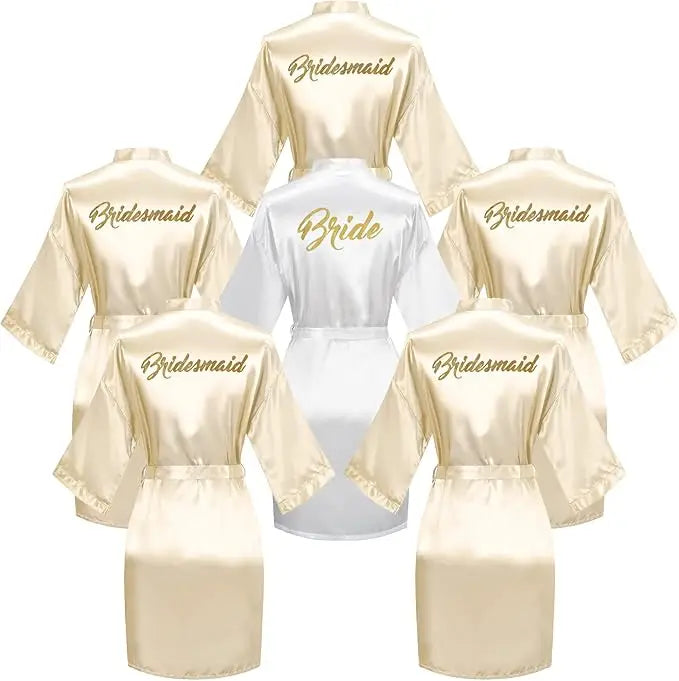 6 Pieces Bridal Shower Bathrobe Set for Bride and Bridesmaid Silky Robe Set Getting Ready Dressing Gown