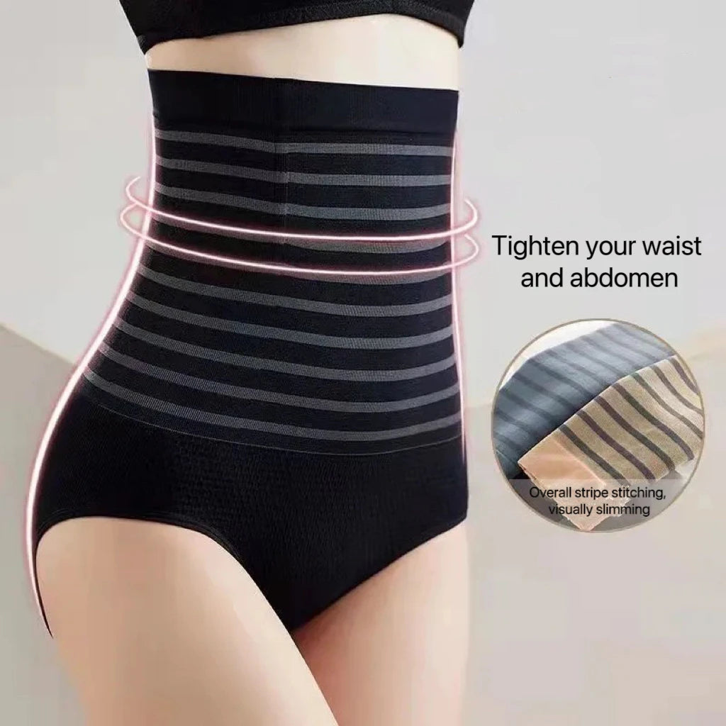 2pcs Women No Trace High Waist Shaping Briefs Body Shaper Slimming Underwear Butt Lifter Control Panties Stripe Shapewear Pants