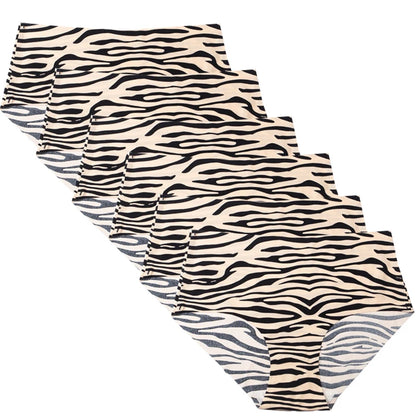 6pcs Women's Seamless Ice Silk Panties Female Mid Waist Plus Size Leopard Print Underwear Girls Fashion Brief Lady Comfort Panty