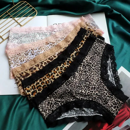 European and American Seamless Silk Skating Silk Printing Ladies Low-waist Leopard-print Panties Women's Lace Women's Briefs