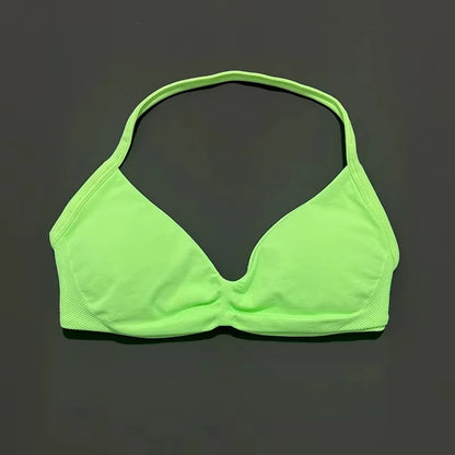 Sports Strappy Bra Yoga Underwear Women Gym Top Running Exercise Backless Bra High Support Active Wear Fitness Workout Halter
