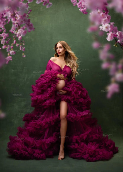 Maternity Dresses for Photoshoot Puffy Tulle Women Robe Long Sleeve Maxi Gown Wedding Anniversary Pregnancy Sleepwear Nightwear