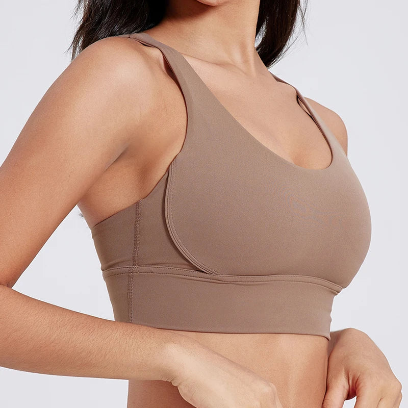 Solid Color Women Cross Back  Bra Fitness Underwear Soft Fitness Sport Bra Top Gym Yoga Athletic Workout With Chest Pad