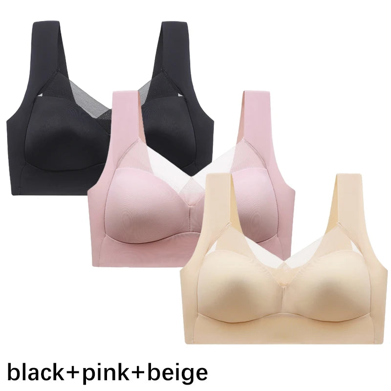 FallSweet 3PCS Plus Size Seamless Sport Bra for Woman Lace Wireless Bralette Shockproof Beautiful Back Bra Comfort Gym Underwear