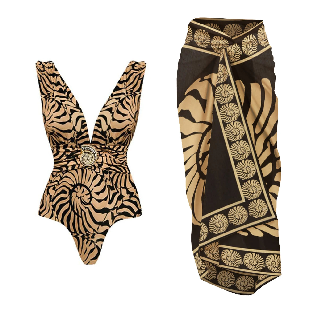 2Pcs Deep V One Piece Swimsuit Sexy Women Swimwear 2025 Shiny Star Bikini High Waist Biquini Female Swim Suit Bodysuit Beachwear