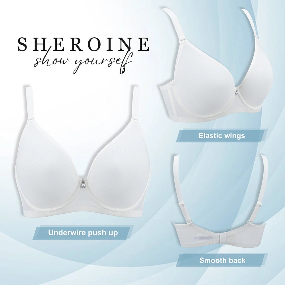 Sheroine Plus Size Women's Bra Full Coverage Ultra-thin Mesh Supportive Plunge T-Shirt Push Up Lift Everyday Lightly Lined Bras