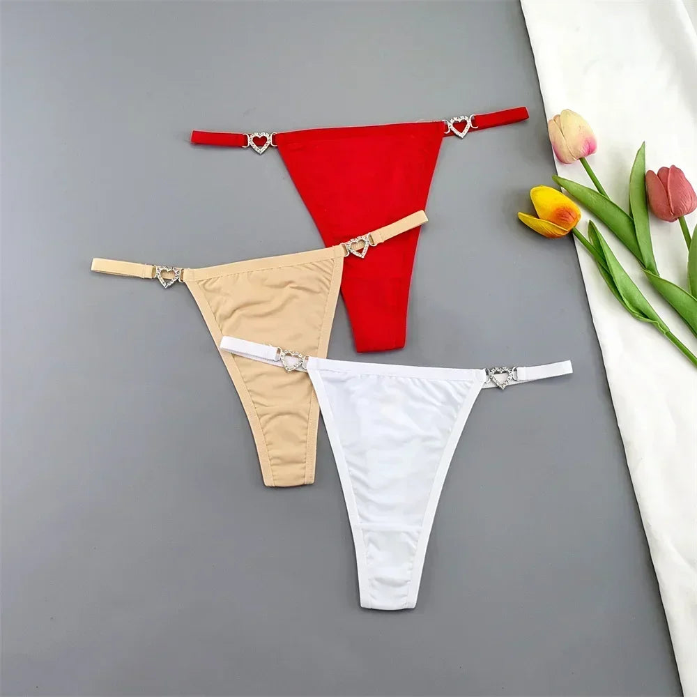 3 Pcs Thin Strap Nylon Thong Women Low Waist Sexy Rhinestone Buckle Underwear Ladies Seamless Ice Silk G-string Panty Plus Size