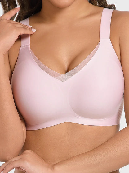 Seamless Wireless Mesh V-Neck Full Coverage Push up Bra Soft Supportive minimize Underwear 7847