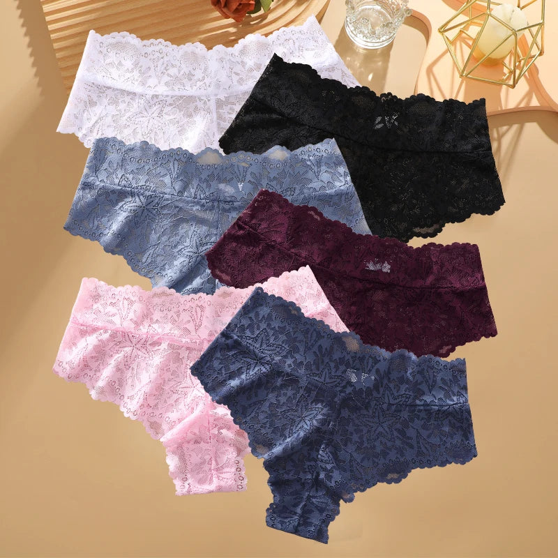6pcs/SET Women Sexy Lace Splicing Panties High Waist Plus Size Seamless Briefs Hollow Comfortable And Breathable Lingerie S-XXL