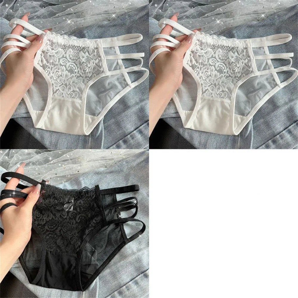3pcs/Lots Lace Panties for Women Transparent Mesh Hip Male Briefs Low Rise Hollow Out Breathable Underwear Plus Size
