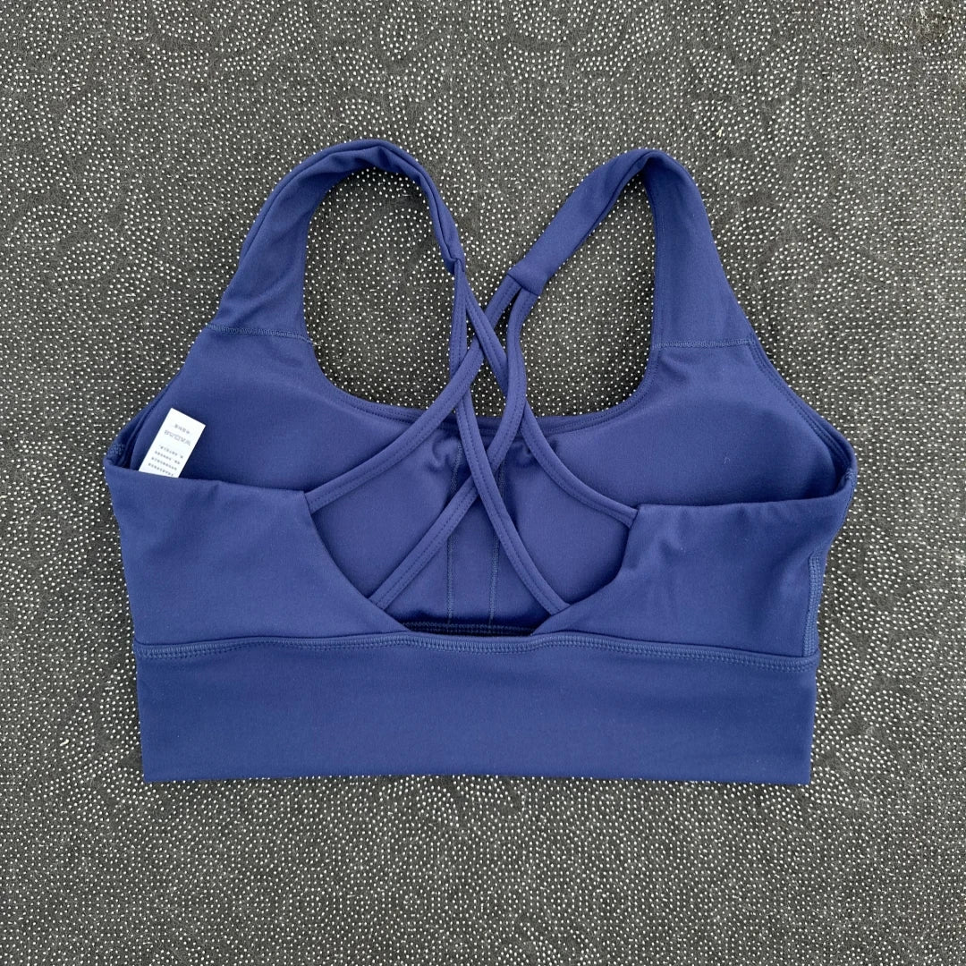 Solid Color Butter Cross Back Soft Push Up Gym Yoga Underwear Women Hollow back shoulder strap Fitness Tight sport Bra Top pad
