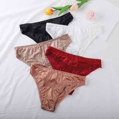 Lace Women Underpants Elegant Floral Lace Trim Low-waist Women's Panties for Daily Wear Honeymoon Wedding Night Silky