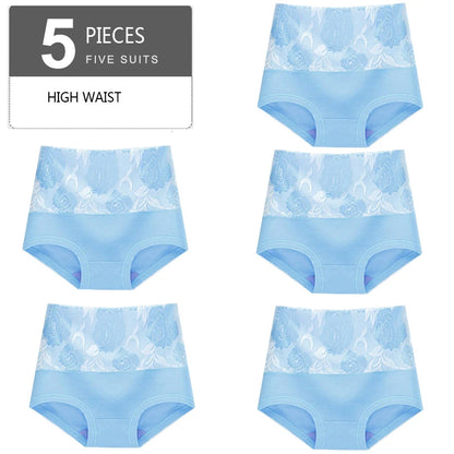 5Pcs Women Panties High Waist Body Shaper Underwear Print Girls Briefs Soft Sexy Underpants Breathable Cotton Female Lingerie