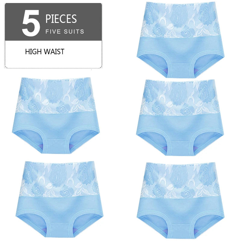 5Pcs Women Panties High Waist Body Shaper Underwear Print Girls Briefs Soft Sexy Underpants Breathable Cotton Female Lingerie