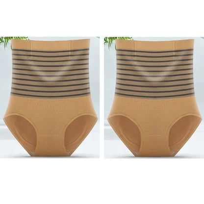 2pcs Women No Trace High Waist Shaping Briefs Body Shaper Slimming Underwear Butt Lifter Control Panties Stripe Shapewear Pants