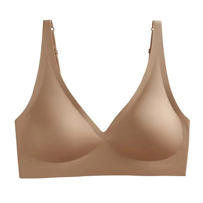 Soft Support Jelly Glue French Deep V Underwear Women's No Steel Ring Small Chest Gathered Comfortable Adjustment Seamless Bra