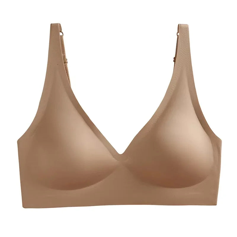 Soft Support Jelly Glue French Deep V Underwear Women's No Steel Ring Small Chest Gathered Comfortable Adjustment Seamless Bra