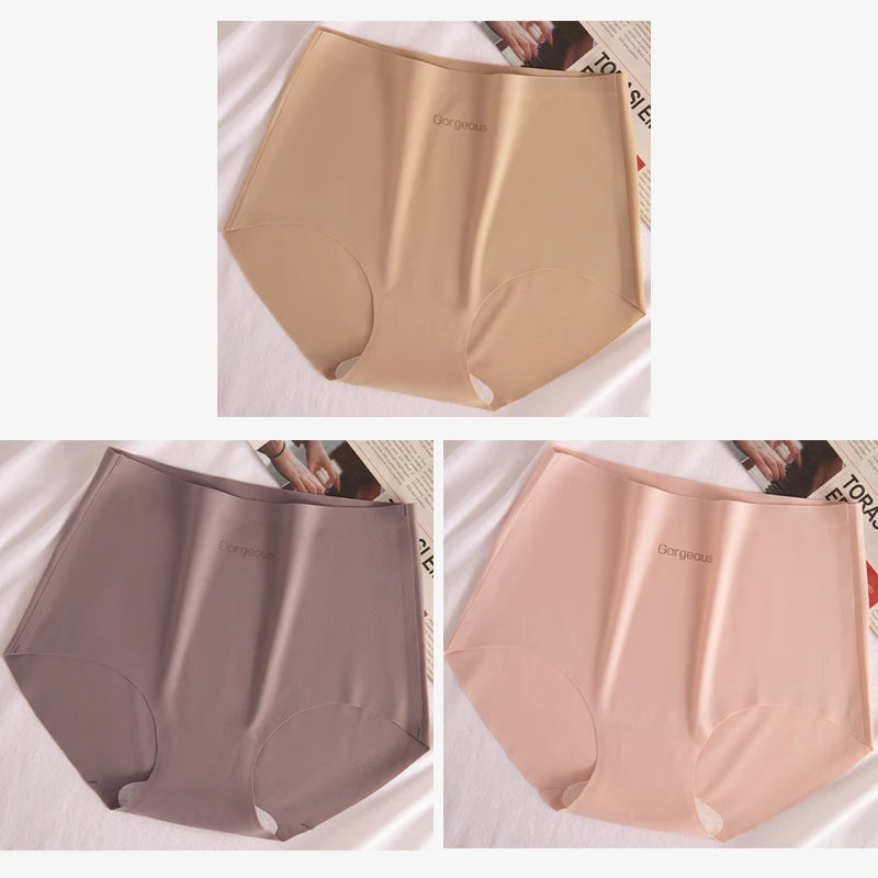 3pcs Women Thin Seamless Panties Girl Ice Silk High Waist Underwear Yoga Sport Brief Breathable Comfort Hip Lift Panty Underpant