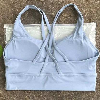 Solid Color Women Cross Back  Bra Fitness Underwear Soft Fitness Sport Bra Top Gym Yoga Athletic Workout With Chest Pad