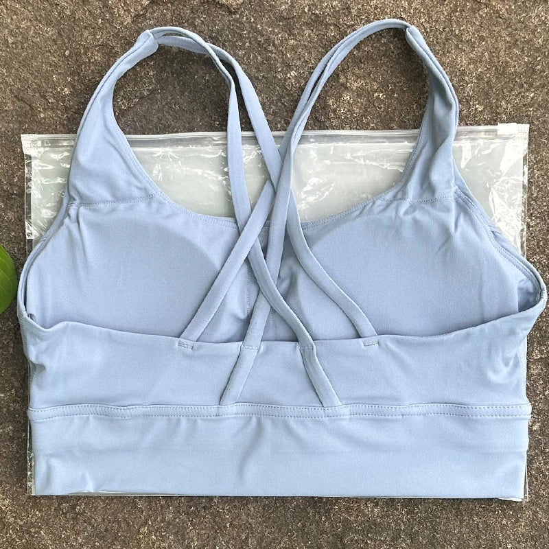 Solid Color Women Cross Back  Bra Fitness Underwear Soft Fitness Sport Bra Top Gym Yoga Athletic Workout With Chest Pad
