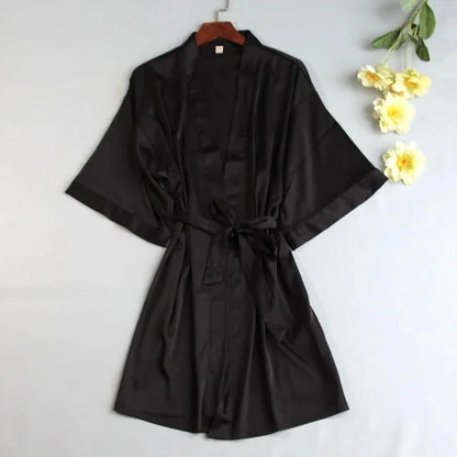 Women Wedding White Bride Robe Morning Gown 3/4 Sleeve Sleepwear Loose Nightgown Female Silk Satin Kimono Bathrobe Lingerie