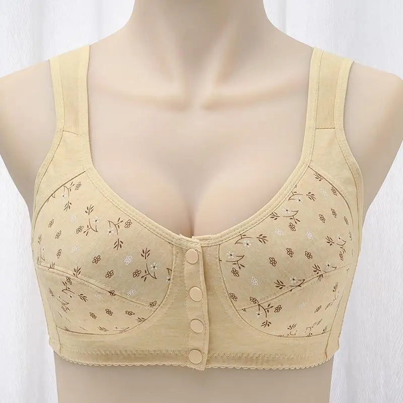 Front Closure Cotton Bra for Women Breathable Soft Brassiere Wire Free Thin Cup Bralette Sleeping Lingerie