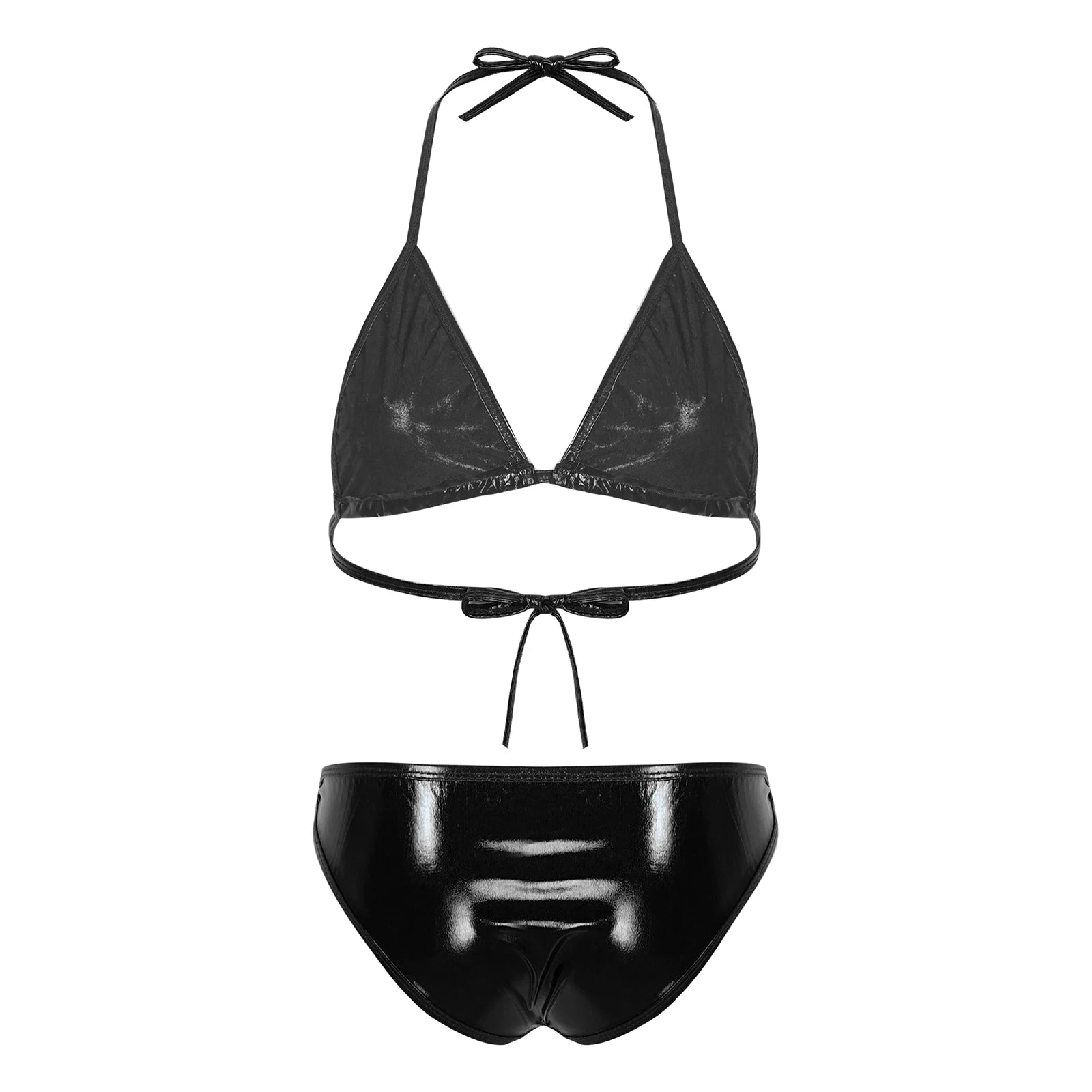 Women's Metallic Shiny Halter Brazilian Bikini Swimwear with O-Ring Detail Swimsuit for Pool Party And Swimming