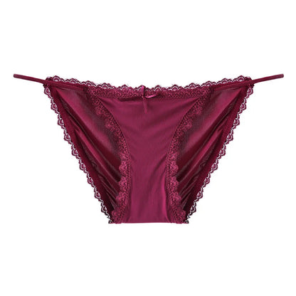 Ice Silk Women's Panties Lace Low Waist Sexy Thong Underwear Summer Solid Color Briefs Bikini G-String Ladies Lingerie