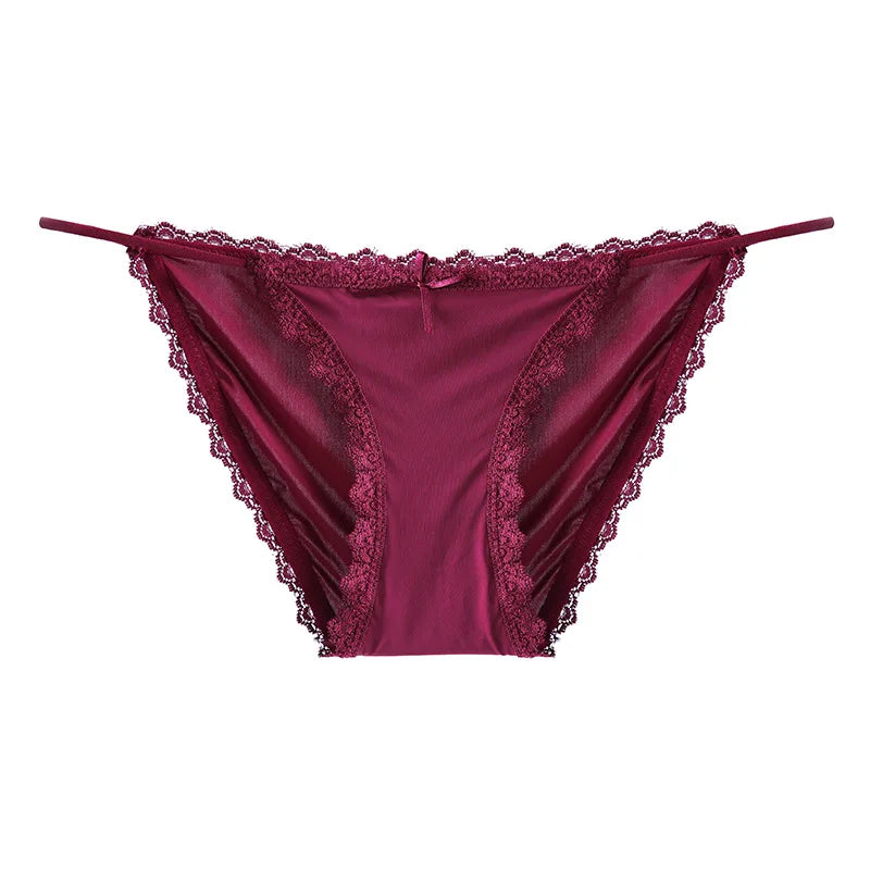 Ice Silk Women's Panties Lace Low Waist Sexy Thong Underwear Summer Solid Color Briefs Bikini G-String Ladies Lingerie