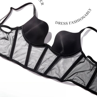 Women Push Up Bra Sets Transparent Lingerie Sexy Shaper Bra Beauty Back Comfortable Underwear Adult's Fishbone Gauze Bralette