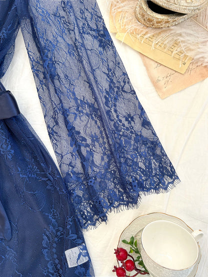 Sexy Elegant Pure Color Mesh Nightgown Set Transparent Lace Robe Sleepwear Casual Comfortable Women's pajamas