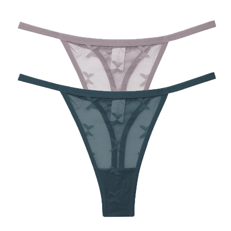 2PCS/Set Mesh G-String Women's Panties Transparent Underwear Women Seamless Thong Female Underpants Intimates Lingerie S-XL