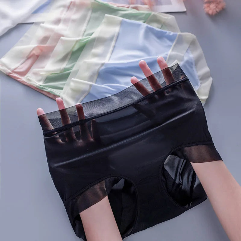 New Ice Silk Nude Underwear Ultra Thin High Waist Traceless Women's Breathable Crotch High Size Underpants