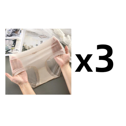 3PCS Women Panties Sexy Lingerie Ice Silk Quick Drying Briefs Female Seamless Underwear Solid Color Underpants Cool Panties