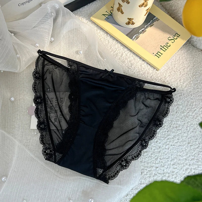 \Women Sexy Lace Mesh Transparent Satin Thin Adjustable Belts Underwear Cute Seamless Breathable Quick Drying Panties Breifs