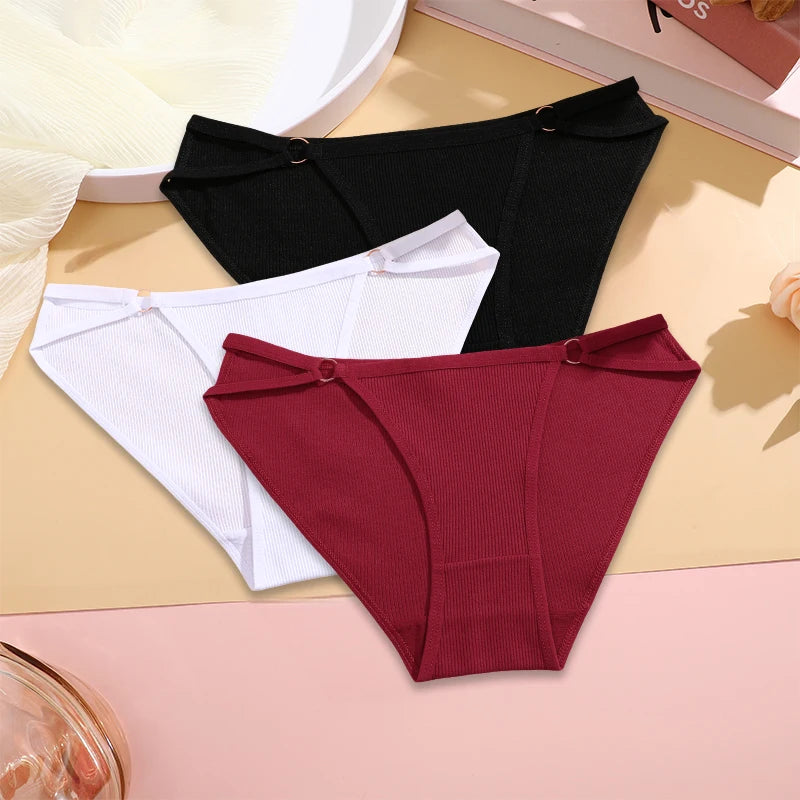 FINETOO 3PCS/SET Women Cotton Panties Women Sexy Low Rise Briefs Female Breathbale Underwear Button Design Pattern Soft Lingerie