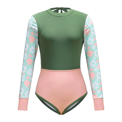 Vintage Mesh Print Swimming Suit for Women Long Sleeve High Waist One Piece Swimsuit 2025 Beach Bathing Suit Купальник