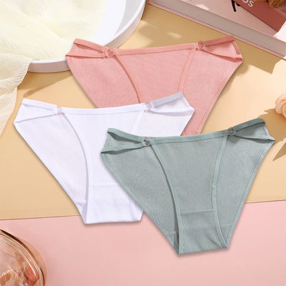FINETOO 3PCS/SET Women Cotton Panties Women Sexy Low Rise Briefs Female Breathbale Underwear Button Design Pattern Soft Lingerie