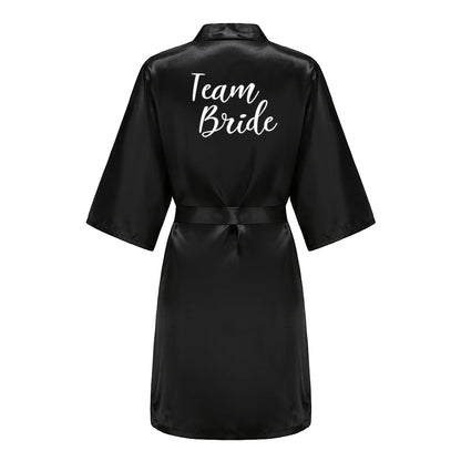 Black Women Silky Satin Robe Wedding Bridal Party Bride Bridesmaid Robes Kimono Loungewear Dressing Gowns