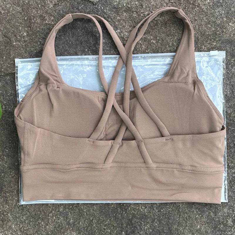Solid Color Women Cross Back  Bra Fitness Underwear Soft Fitness Sport Bra Top Gym Yoga Athletic Workout With Chest Pad