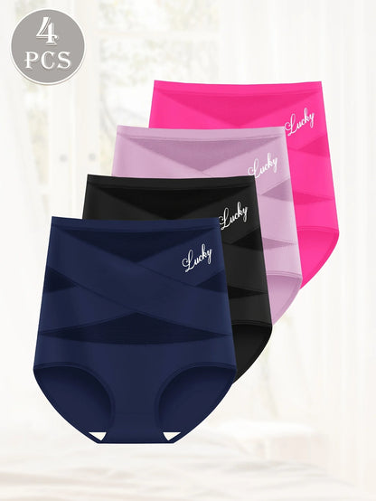 4pcs Multi Color High Waist Fat Women Sexy Panty Underwear Tummy Control Briefs Knickers Women's Panties