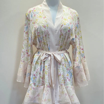 Bridal Kimono Robes Only Beautiful Sexy Pajamas Women's Bathrobe Pure French High Quality Nightgown Lace Mesh Bow Dressing Gowns